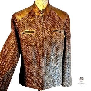 Chico’s Kellina Menswear Twist Brown & Bronze Metallic Tweed Jacket 2/M 10-12